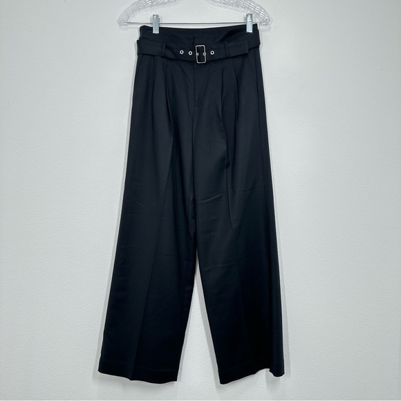 J. Crew Women's Size 0P Belted Wide Leg Trouser Black Pants Classic Work Career - Picture 3 of 9